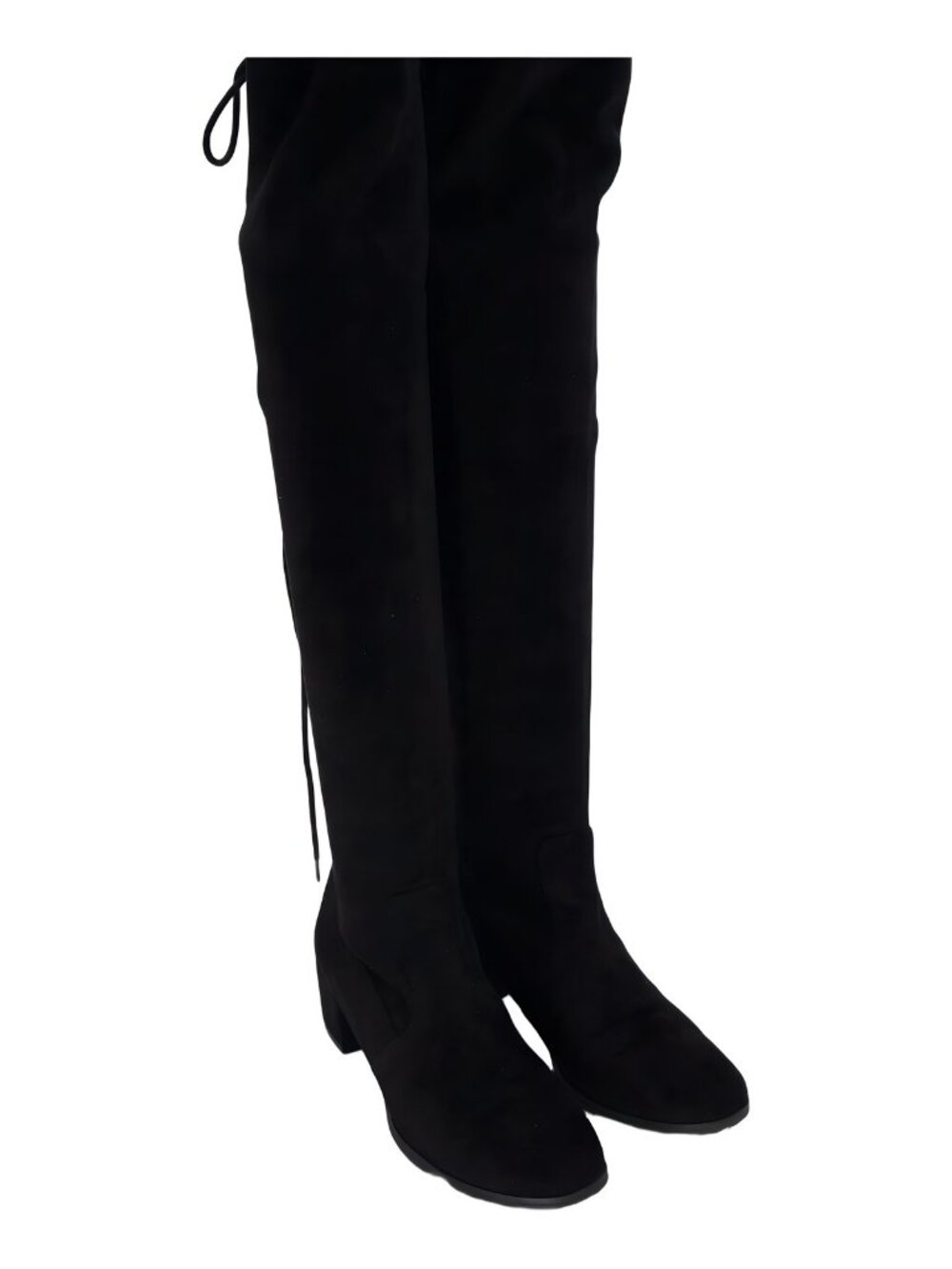 Womens Black Over-The-Knee Block Heel Pointed Toe Faux Suede US 5.5
